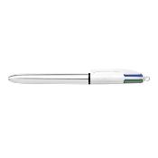 Stylo bille BIC 4 couleurs Shine rétractable argent - Pointe moyenne